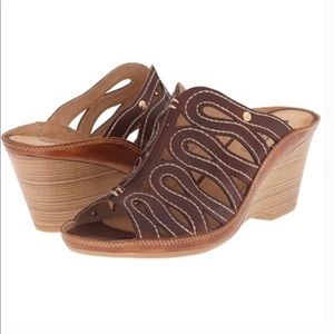 Pikolinos Caged Cut Out Leather Wedge Slide Sandal